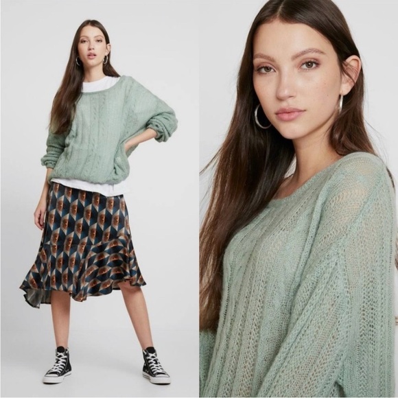 Free People / Angel Soft Pullover Sweater Mint Fresh Combo Alpaca Wool Blend XS - Picture 6 of 16